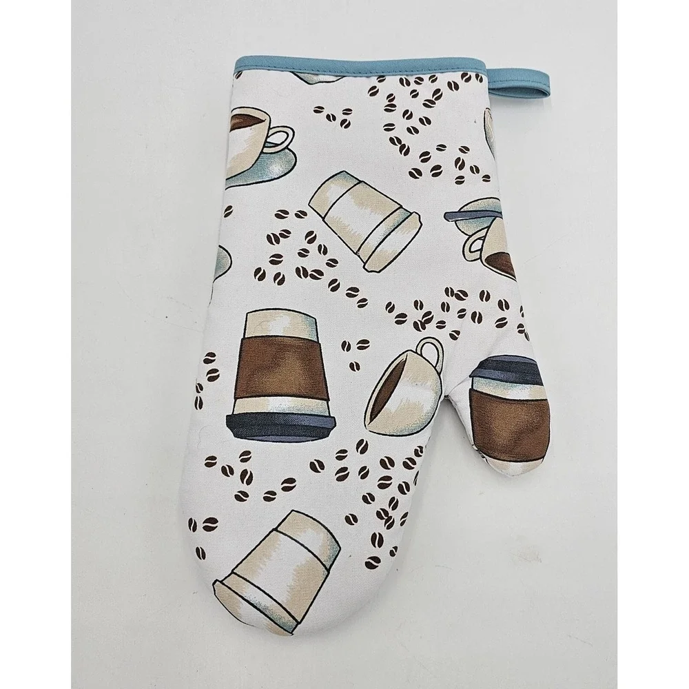 7 Pc Coffee Kitchen Set 2 Oven Mitts 3 Potholders 2 Towels Printed Hot Pads Cook